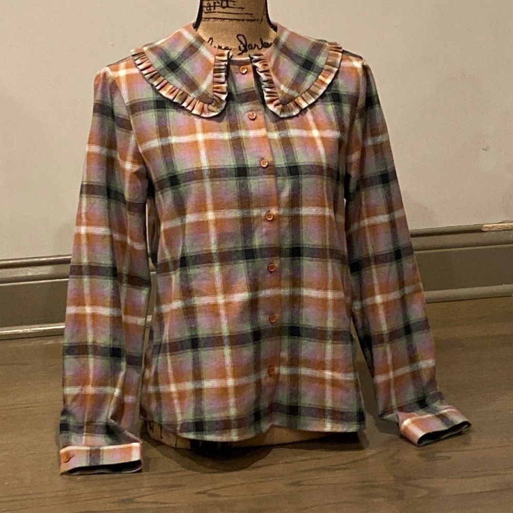 Plaid Ruffle Collar Blouse - Multicolor